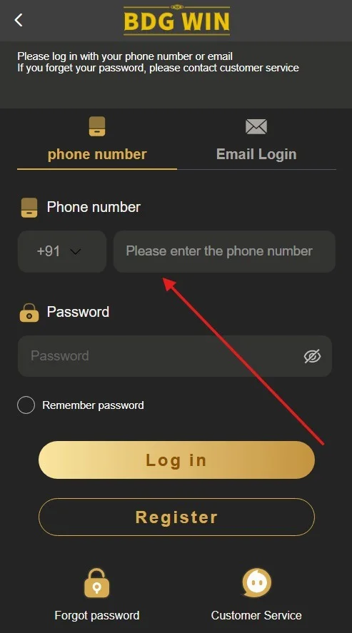 enter the registered phone number